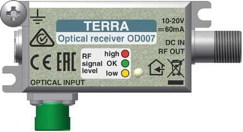 Fiber optics 1 SAT IF distribution equipment Optical receiver AVAILABLE 3 rd quarter 2017 compact optical receiver offering optimal price-performance ratio AGC based on RF signal level LED indication
