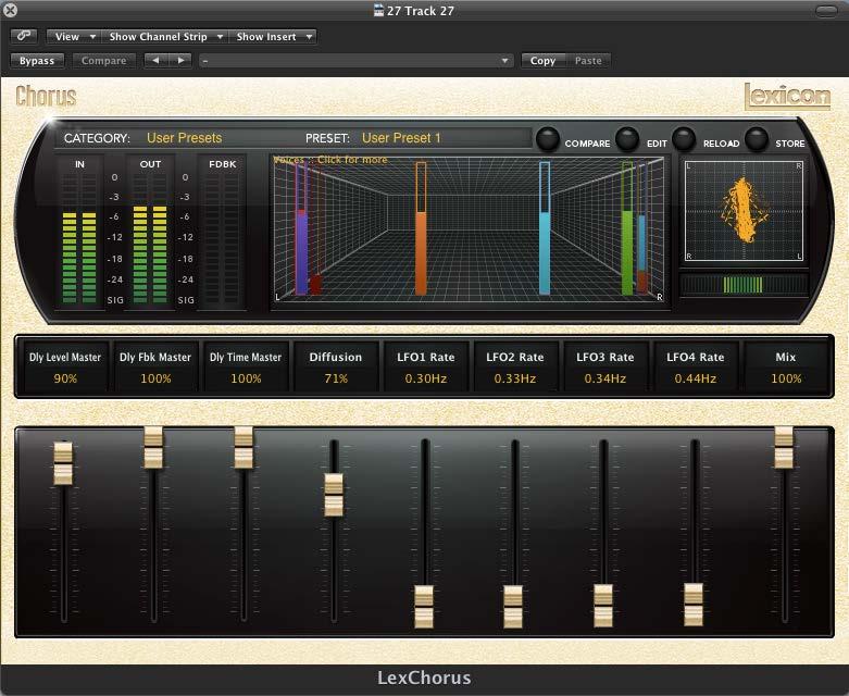 Storing and Managing Presets When you load a Lexicon plug-in, the overall appearance may be something like this: You will notice that the Lexicon plug-in (with the gold border) is embedded within a