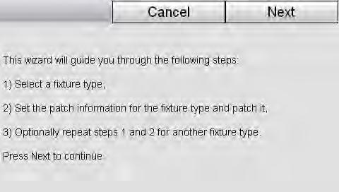 Using the Patch wizard Patching your lights When you press Next Stage CL displays the fixture selection window: To start patching your