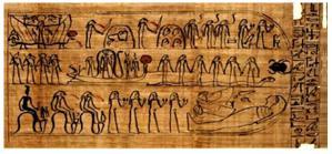 The sixth and last example is a funerary papyrus of Amduat from Early 22nd Dynasty (945-715 BC) in display in the Cleveland Museum of Art at Ohio, USA and shown in Figure 30 [51].