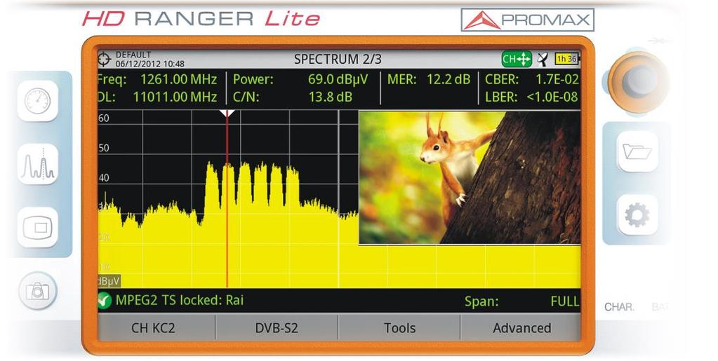 TV & SATELLITE ANALYSER HD RANGER Lite 1 1 INTRODUCTION 1.1 Description The new HD RANGER Lite is the sixth generation of field meters that PROMAX launches.