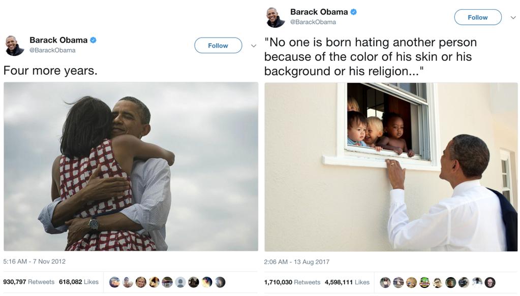 Figure 1.1: The two most re-tweeted tweets of Barack Obama s Twitter account (@BarackObama), they both include pictures. we can model irony with improved accuracy.