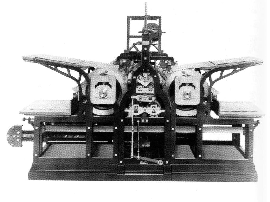 with the addition of steam power 1. The first versions of this press had the printing block on a flat surface while the cylinder moved the paper 1.