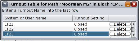 entry for the path from 'CP Moorman W2' to the siding at
