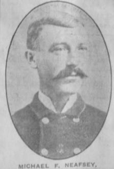 Firefighter Michael F. Neafsey, age 47, Ladder Company 1, succumbed to injuries sustained in the line of duty while responding to Box 26 for a fire at 274 Summer Street on Thursday July 4, 1912.