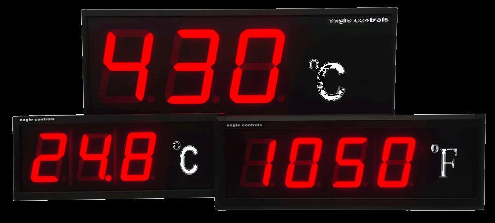 LARGE DIGITAL TEMPERATURE LED DISPLAYS THERMOCOUPLE & PT100 (RTD) INPUTS Alarms and Retransmission Output 0-10Vdc, 4-20mA, RS-232, RS-485, Modbus, ASCII INDOOR OR OUTDOOR USE 3, 4, 5,