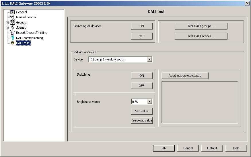 4.2.4.7 DALI test Starting the DALI test The plug-in of the DALI Gateway provides several options for a complete and comprehensive test of the DALI installation.