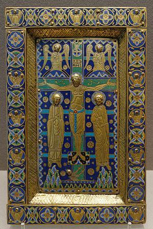 A Treasure Binding is a luxurious book cover using metalwork in gold or silver, often studded with gems and incorporating ivory relief panels or enamel elements.