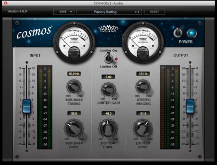 COSMOS CONTROLS:!!!!!!! Input: Shows the level of the input signal. Output: Shows the resulting output level of the plug-in. Sub-Bass Tuning: Dials in the frequency of the synth sub generator.