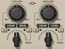 IN Switch: This switch enables or disables the high portion of the equalizer. 7- Equalizer - Low Mid Freq controls.