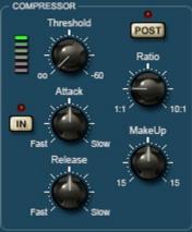 COMPRESSOR SECTION The Compressor section, derived from our popular Blue Tubes Compressor CP2S emulates analog compressors in terms of looks, functions, and warm analog sound found in vintage