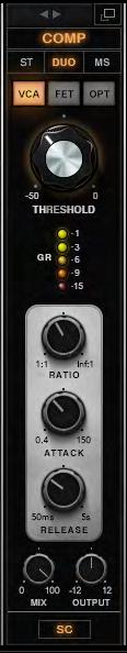 Compressor Module The Compressor model consists of three different compressor modes. VCA is a modern-sounding compressor. It s the most transparent of these three compressor types.
