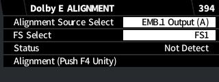 6-17. DOLBY E ALIGNMENT The Dolby E Alignment function allows you to adjust the Dolby E input timing to an SDI output by aligning the Dolby E burst start point to the appropriate SDI line.