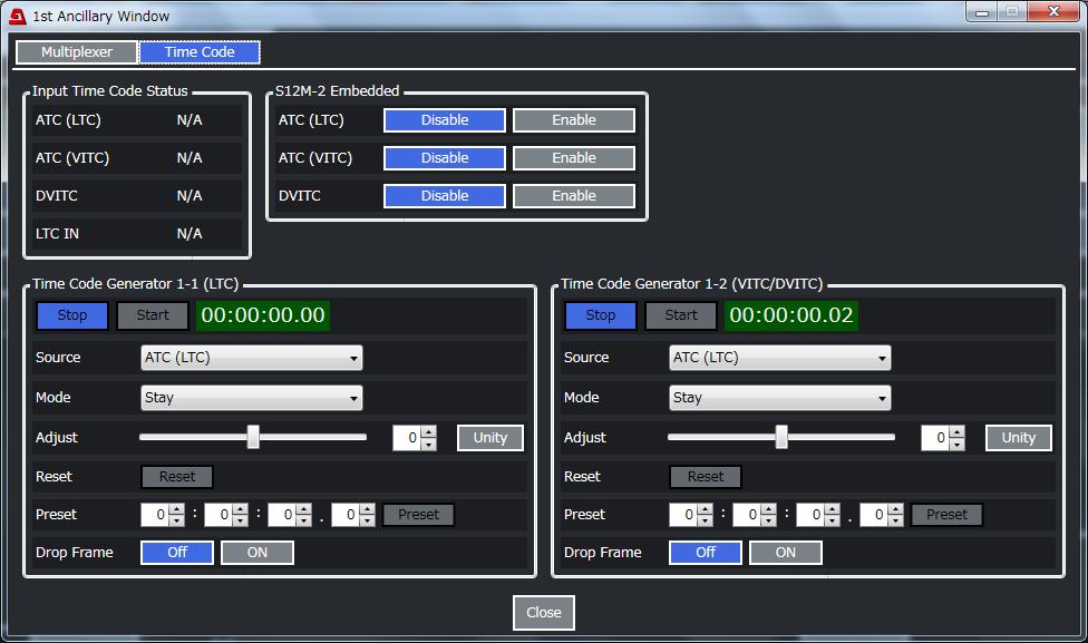 10-2-6-2. If Time Code Selected: Input Time Code Status Displays the timecode detection status in the SDI input.
