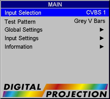 A Tour of the Menus Input Selection Select an input source from the drop-down list. Test Pattern Select a test pattern from the drop-down list.