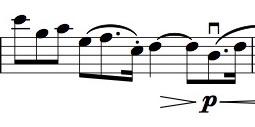 (e.g., the last beat of m. 86) implies a slight breath between the dotted eighth note and the sixteenth note. For example, there are two kinds of articulation for the dotted rhythm in m. 87.