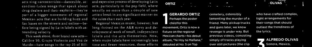e last year. t! GERARDO ORTZ Perhaps the pster child fr this mvement, Ortiz is nw a fixture n the reginal Mexican charts -his debut album, "Ni Hy Ni Mañana," debuted at N.