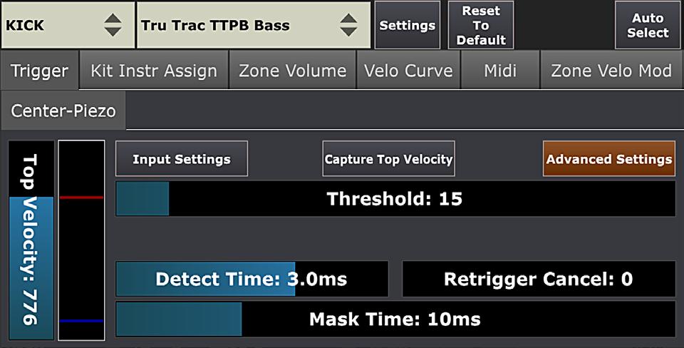 ADVANCED TRIGGERING SETTINGS Pic 25: Advanced Settings ADVANCED SETTINGS include parameters that allow the user to setup or adjust a pad, which is not currently in pad preset list.