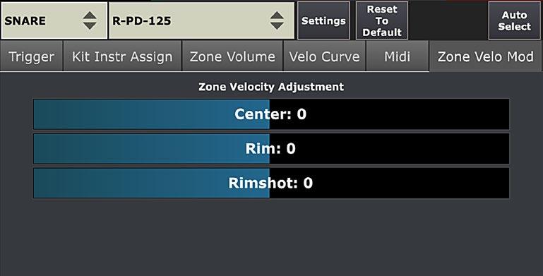 TRIGGERING SETTINGS ZONE VOLUME Under this tab you can further adjust dynamics of different zone/articulation by increasing or decreasing the volume of whole zone/articulation.