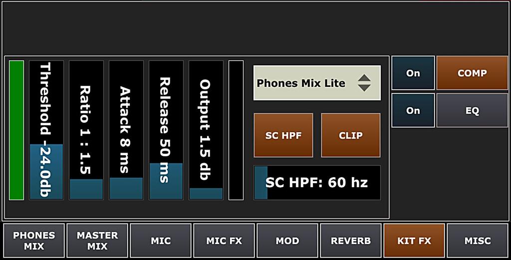MIC, MIC FX, MOD, REVERB IN KIT PRESETS (continued) MOD ADJUSTMENTS WITHIN KIT PRESETS KIT FX Mimic Pro also has the ability to apply effects on the whole kit and save these settings with the kit