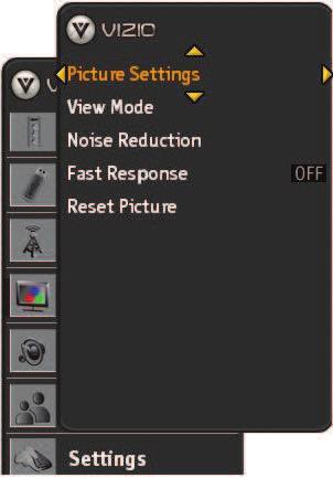 The options of Home, Movie, Vivid and Game are preset settings; if you desire to change the look of the image being viewed selecting Custom will open the menu to make the changes.
