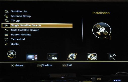 Satellite Search: Once you have your dish setting set you can scan your satellite.