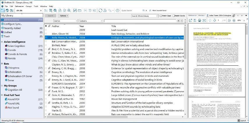 EndNote X8 Groups Pane Library Window Layout Tab Citation Preview PDF Viewer Overview Organizes the references for papers, articles, grants etc. into an EndNote Library.