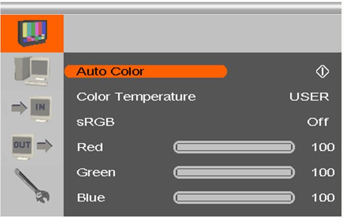 Media / DVI Converter 5.3.1.1 Submenu 'Color' This submenu offers advanced color settings for the picture (VGA / RGB / EGA input only).