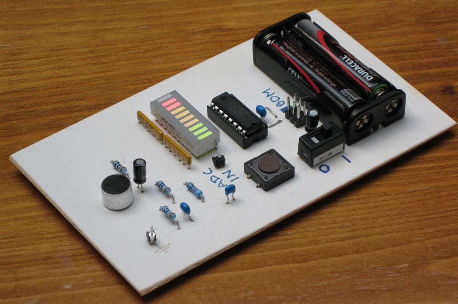 Figure 7. Photograph of the prototype. The PCB was the major cost in almost all cases. The bar graph display is surprisingly expensive because the LEDs are closely matched for brightness. 9.