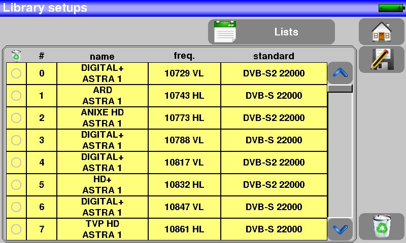5.3 Lists of measurements and setup library In order to make easier the recall of data on field, the appliance uses 20 measurement lists of each 50 lines and 1000 setups.