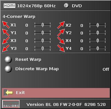 HQView-520 and HQView530 have extra menu items as there is an additional Discrete Warp Map Item to select PC generated free form warp maps loaded to the unit.