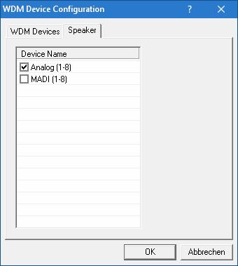 Changing to the tab Speaker presents a list of all currently activated WDM