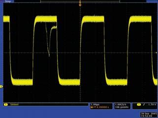 With the DPO4000 Series, you can have the oscilloscope search through the acquired data for user-defined criteria including serial packet content. Each occurrence is highlighted by a search mark.