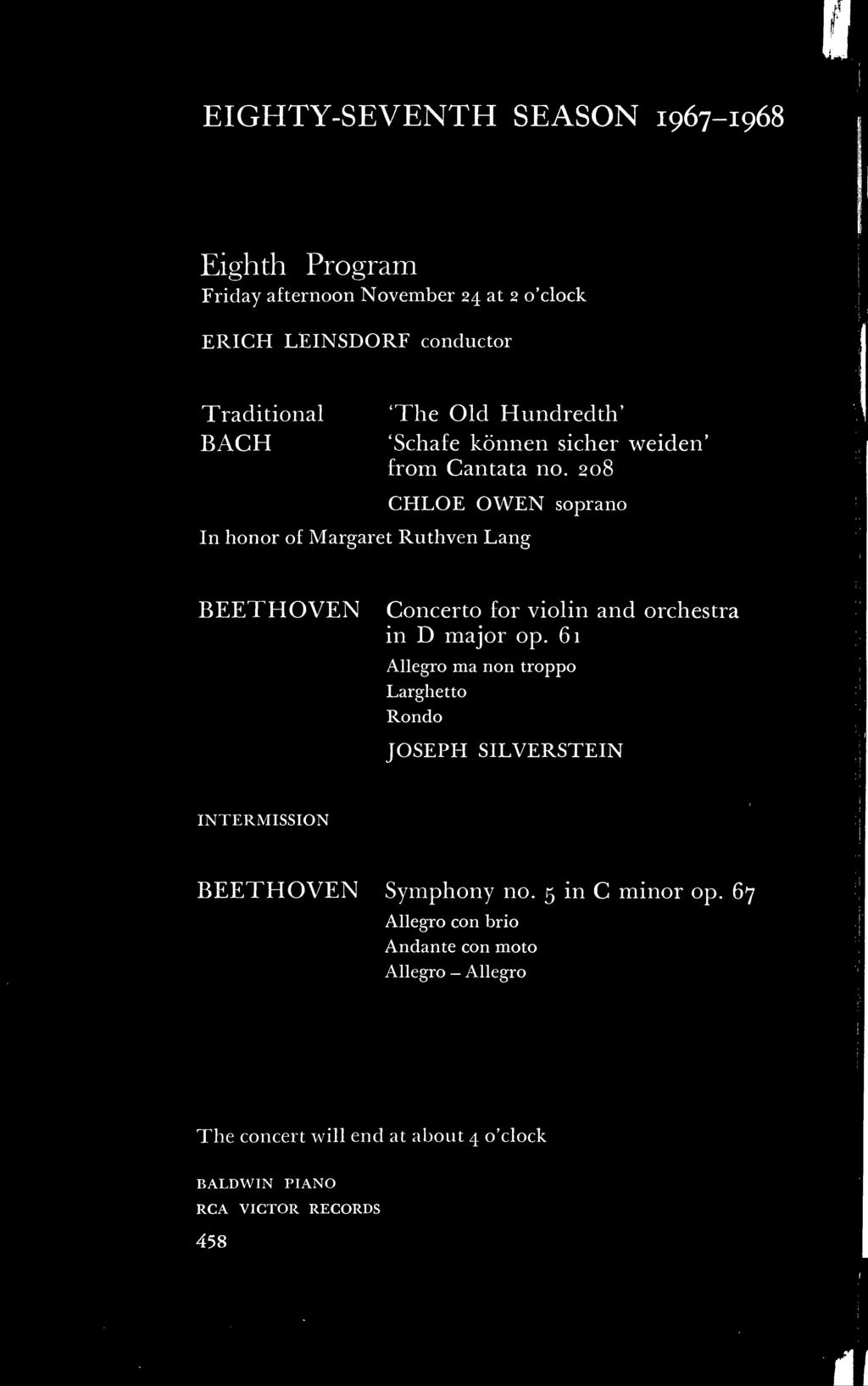 61 Allegro ma non troppo Larghetto Rondo JOSEPH SILVERSTEIN INTERMISSION BEETHOVEN Symphony