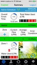 8 SECTION 0 Mobile Interface: Summary Screen The Summary Screen is the main source of statistical information about your WaterMe Wireless Irrigation Controller.