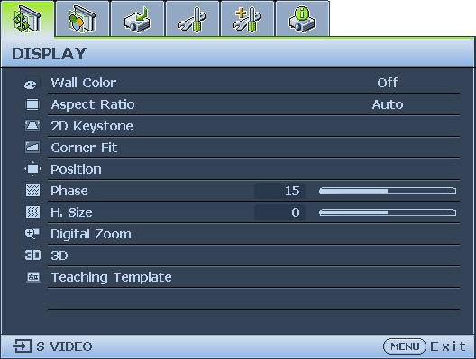 Main menu icon Main menu Highlight Status Sub-menu Current input signal Press MENU/ EXIT to