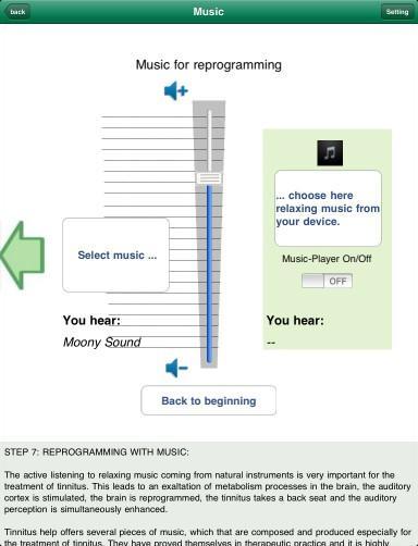 Figure 2-13: Music for reprogramming From top to the bottom there are the following buttons: back Setting Volume slider Select music choose here relaxing music from your device.