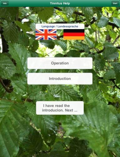 Figure 2-3: Selection of the language and introduction There are 7 buttons: Info Start English Flag German flag Operation Introduction I have read the introduction. Next.