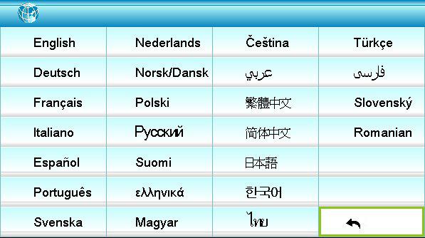 Language Choose the multilingual OSD menu. Press into the sub menu and then press the or or or key to select your preferred language.