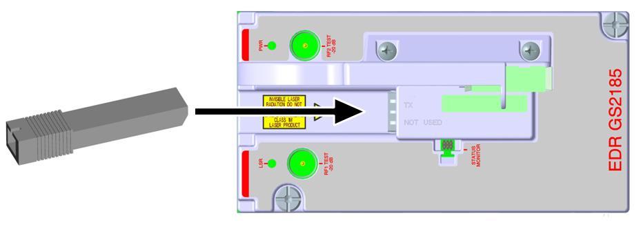 The following diagram shows the OPM module installed on the 2:1 transmitter module.