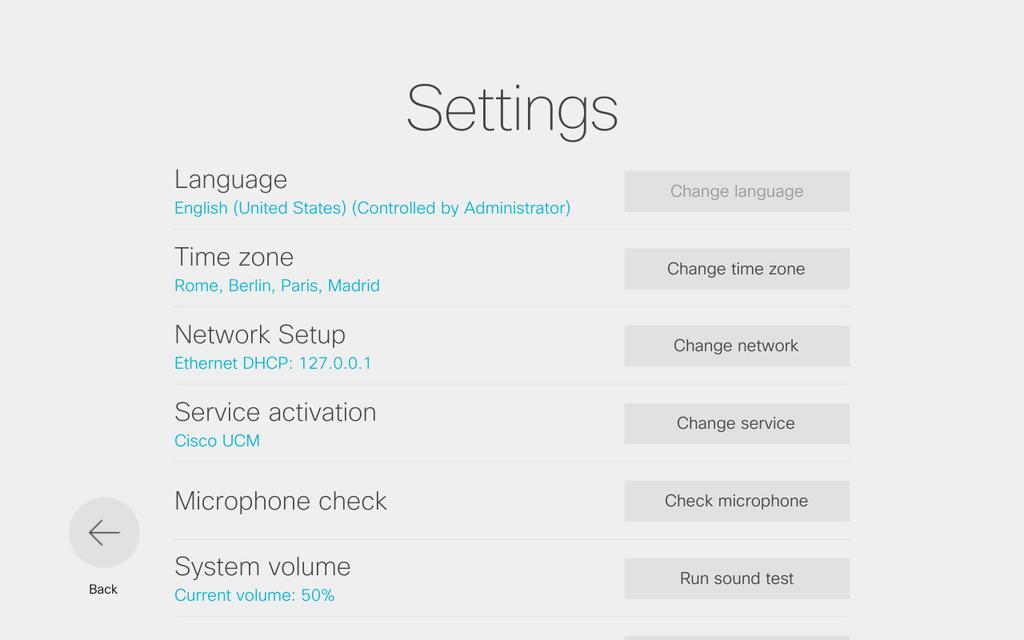 Settings Gaining Access to the Settings About Settings The System information page provides information on IP address, MAC address, SIP Proxy, software version
