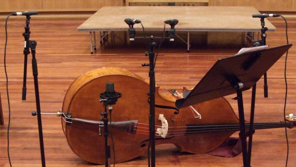Recording Eight microphones were placed at different distances and angles from the double bass in