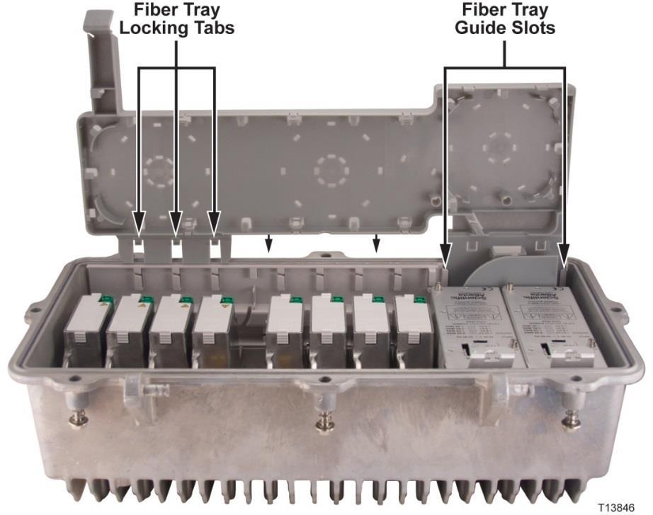 Expanded Fiber Tray Installation Important: Make sure that the fiber tray fits into the two guide slots in the fiber track near the