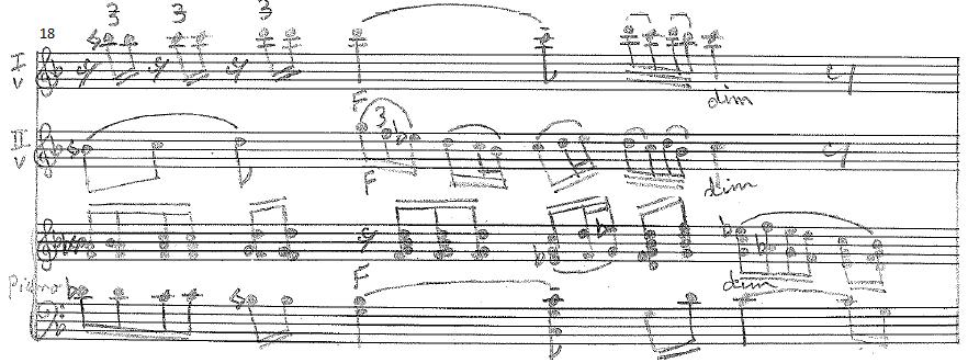 The melody in the third measure turns to be taken by the first violins and the second.