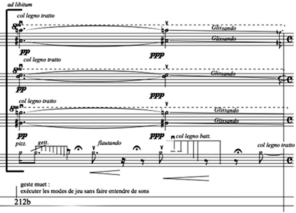 Contemporary Music Review 23 The silent gesture is employed when the cellist transforms the sound of the three other players through his movements.
