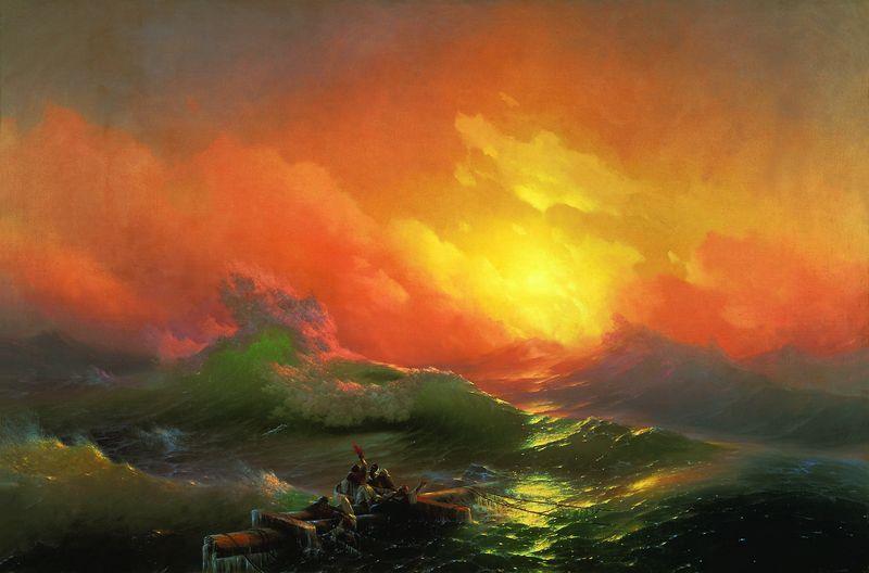 ROMANTICISM Ivan Aivazovsky, 1850, "The Ninth Wave" People clinging to debris from a ship the morning after a shipwreck.