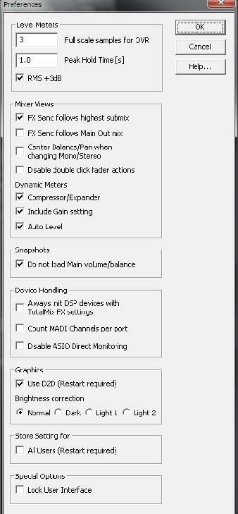 21.7 Preferences The dialog Preferences can be opened via the Options menu or directly via F2. Level Meters Full scale samples for OVR.