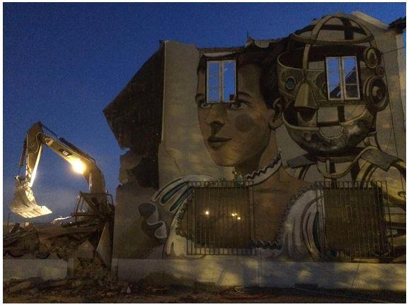 Figure 2. Destruction of a desolate building with a popular work by VHILS, 4th June 2016, Alfama. Source: Picture taken by the author.