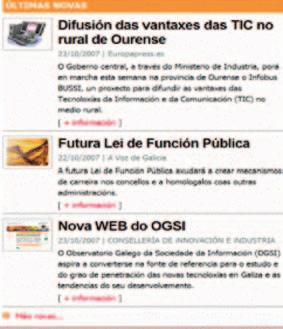 A utilidade dese servizo de novas céntrase na oferta e difusión selectiva da información de interese para as entidades locais de Galicia.