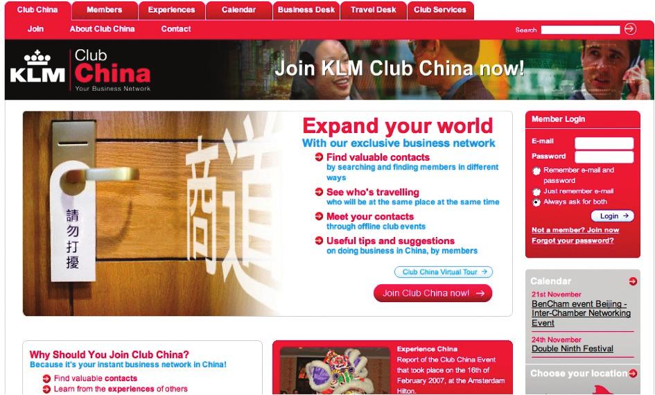 5.4. KLM Club China A idea de mostrar este caso é que se pode aplicar ao ámbito público unha iniciativa privada como a que fixo a compañía de aviación KLM mediante tecnoloxía 2.0.